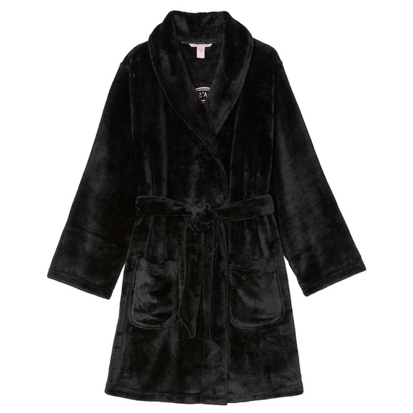 New Victoria’s Secret Black Short Cozy Robe Size M/L - Picture 4 of 4